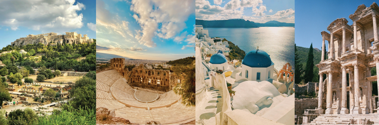 Images of Athens, Santorini, and Ephesus